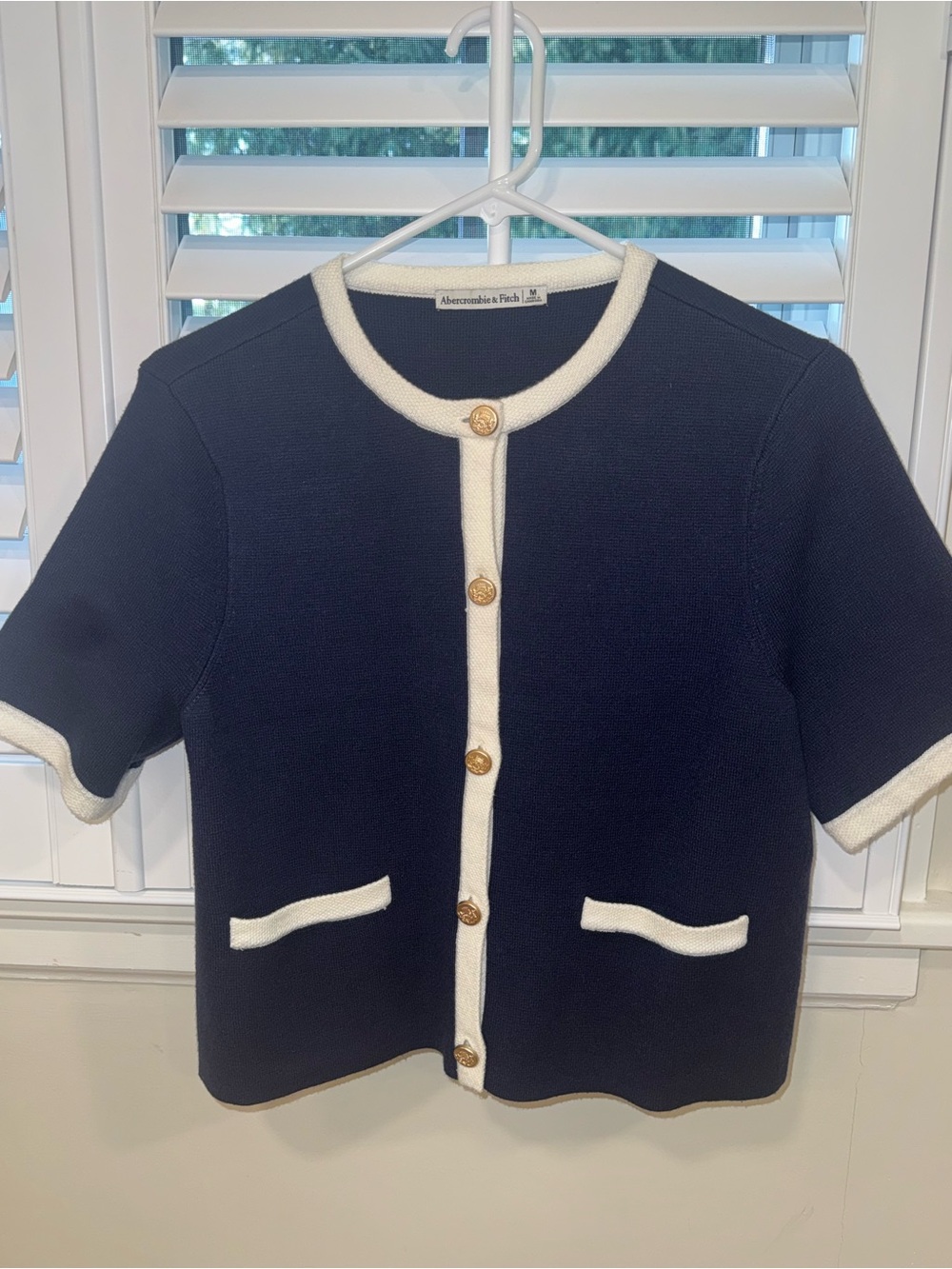 Abercrombie & Fitch Navy and White Short-Sleeve Cardigan